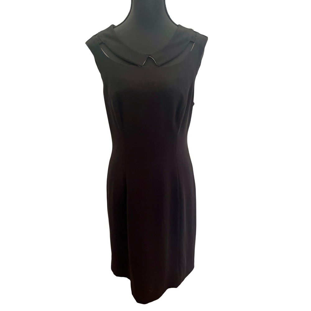 Postmark by Anthropologie Black Mod Shift Dress 8 Peter Pan Collar Pink Lace Hem